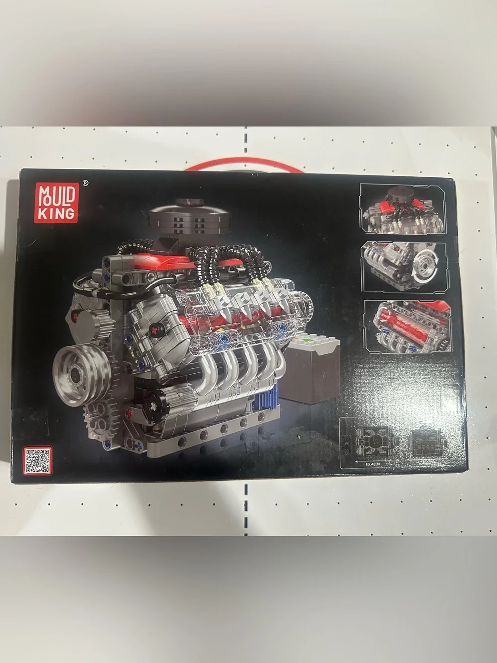 V8 Engine Building Block Toy - Silver & Red Kids Construction Set